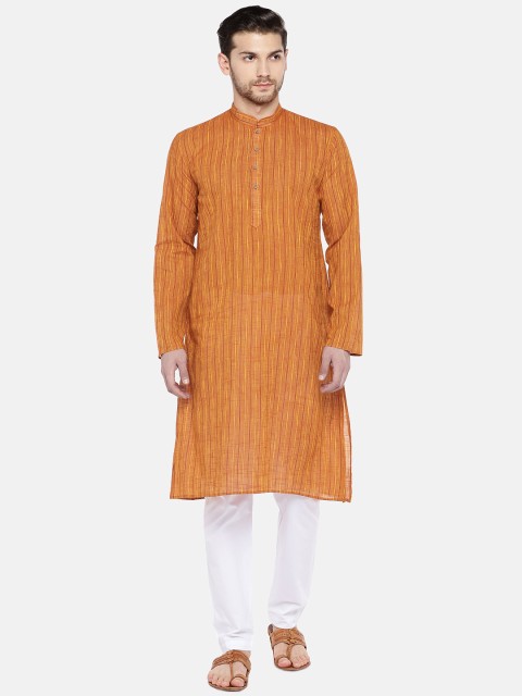 

RAJUBHAI HARGOVINDAS Men Orange Woven Design Straight Kurta
