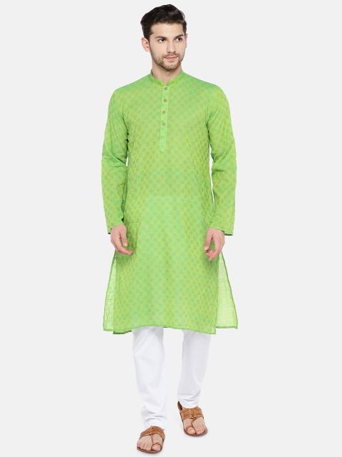 

RAJUBHAI HARGOVINDAS Men Green Woven Design Straight Kurta