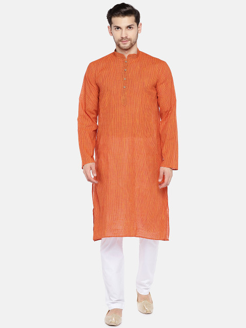 

RAJUBHAI HARGOVINDAS Men Orange Woven Design Straight Kurta