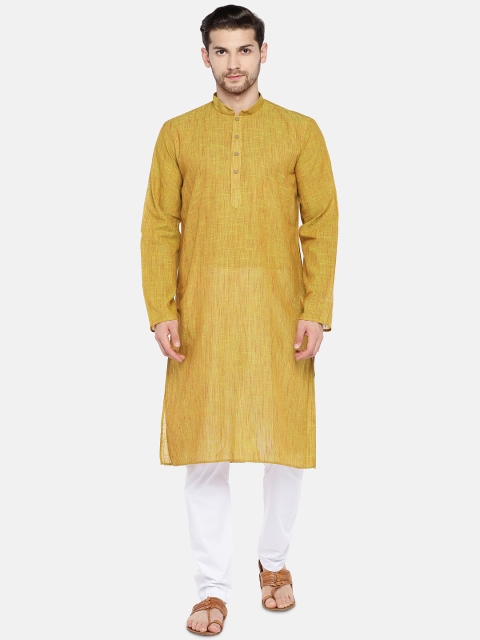 

RAJUBHAI HARGOVINDAS Men Mustard Yellow Woven Design Straight Kurta