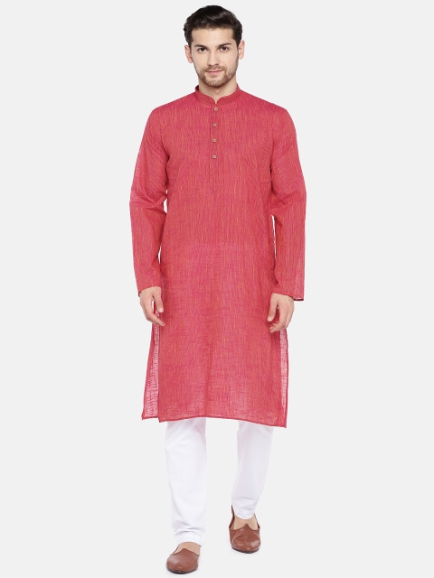 

RAJUBHAI HARGOVINDAS Men Pink Khadi Cotton Kurta