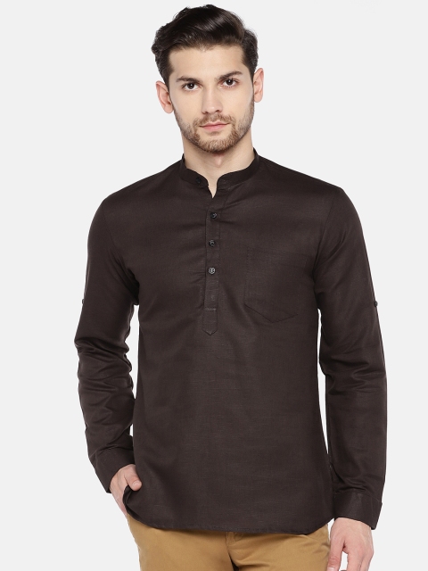 

RAJUBHAI HARGOVINDAS Men Brown Solid Straight Linen Kurta