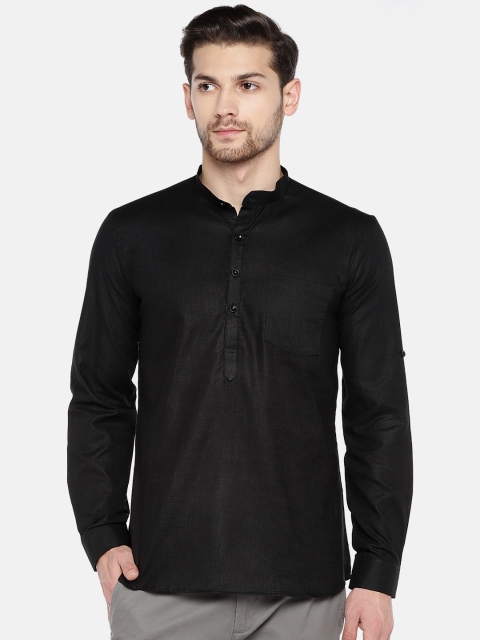 

RAJUBHAI HARGOVINDAS Men Black Solid Straight Kurta