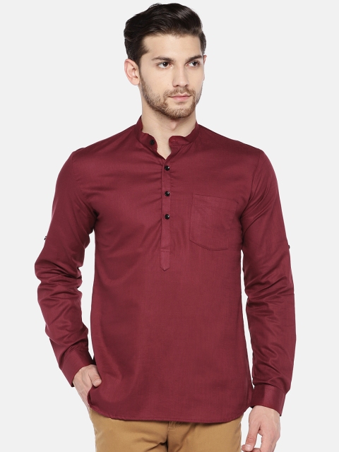

RAJUBHAI HARGOVINDAS Men Maroon Solid Straight Kurta