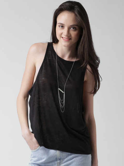 

FOREVER 21 Black Linen Burn-Out Top