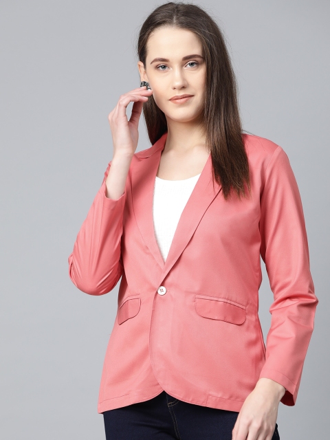 

Jompers Women Pink Solid Single-Breasted Smart Casual Blazer