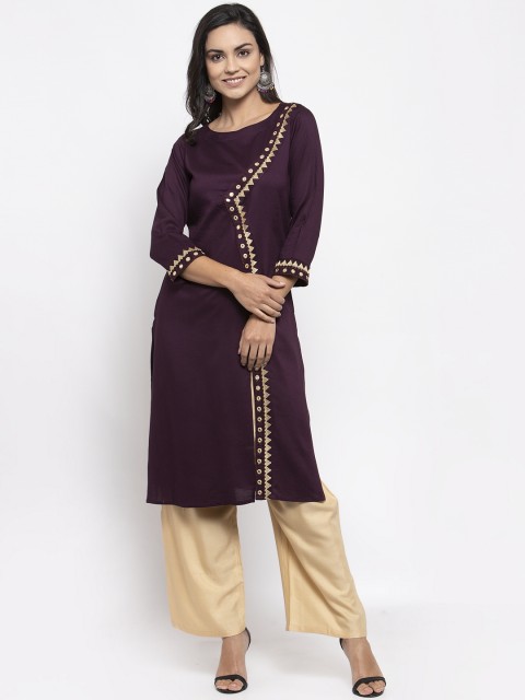 

Jompers Women Purple Solid Straight Kurta