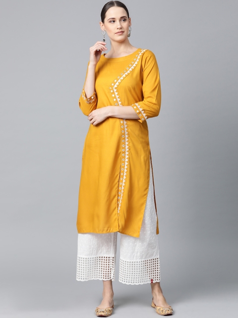 

Jompers c Mustard Yellow Solid Straight Kurta