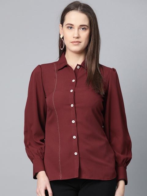 

Jompers Women Maroon Regular Fit Solid Casual Shirt