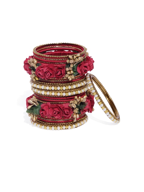 

Peora Set of 26 Gold-Plated & Red Silk Thread Handcrafted Bangles