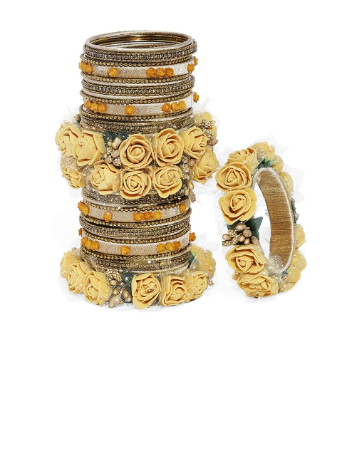 

Peora Set of 34 Gold-Plated & Yellow Silk Thread Handcrafted Bangles