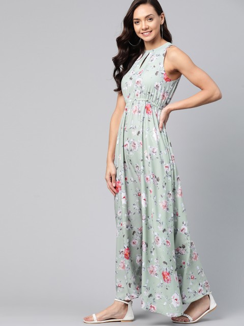 

Mast & Harbour Women Green & Off-White Floral Printed Maxi Dress