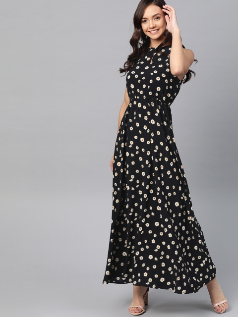 

Mast & Harbour Women Black & Off-White Floral Print Maxi Dress