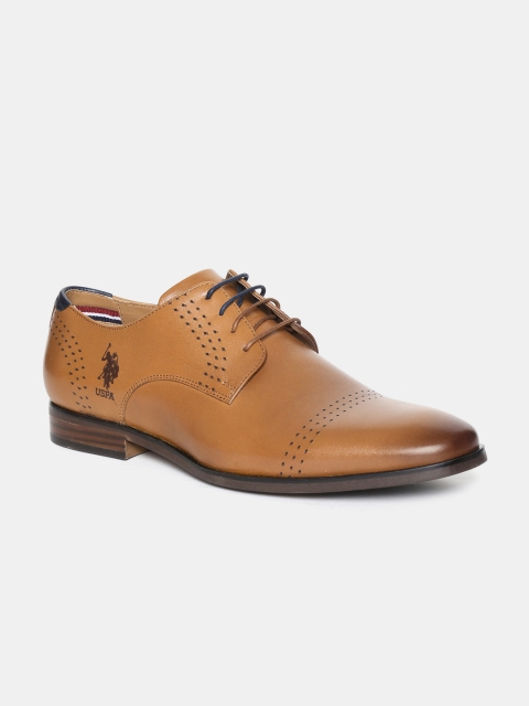 

U.S. Polo Assn. Men Tan Brown Solid Leather Derbys