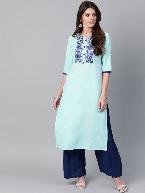 

Libas Women Blue Yoke Design Straight Kurta