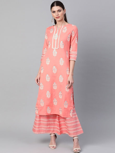 

Libas Women Pink & White Printed Kurta with Palazzos
