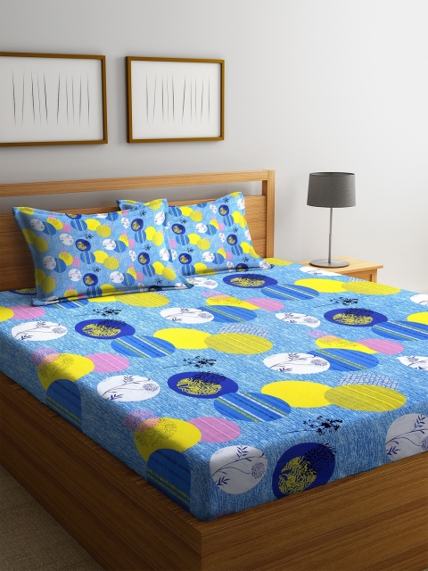 

Cortina Blue Floral 144 TC Cotton 1 King Bedsheet with 2 Pillow Covers