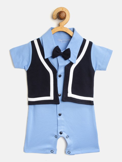 

Moms Love Boys Blue Colourblocked Rompers with Attached Waistcoat