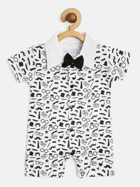 

Moms Love Boys White & Black Printed Rompers