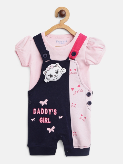 

Moms Love Girls Navy Blue & Pink Solid Top with Dungarees