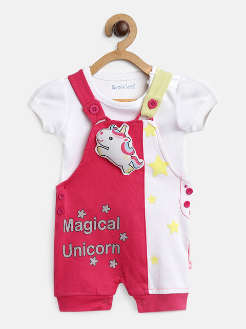 

Moms Love Girls Pink & White Solid Top with Dungarees