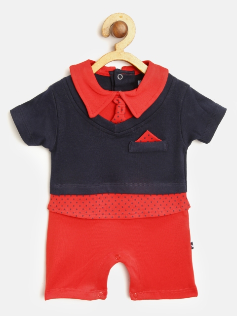 

Moms Love Boys Red & Navy Blue Coloublocked Rompers