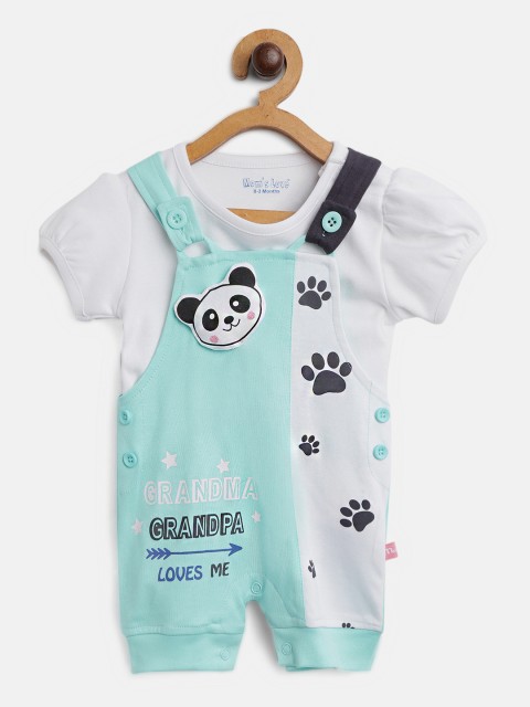 

Moms Love Girls Sea Green & White Solid Top with Dungarees