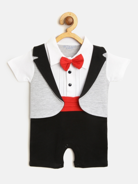 

Moms Love Boys Black & White Tuxedo Rompers