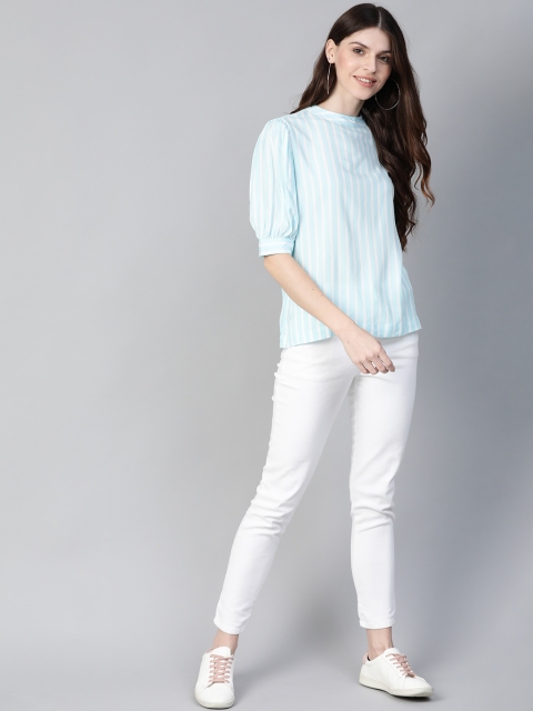 

Mast & Harbour Women Blue & White Striped Styled Back Top