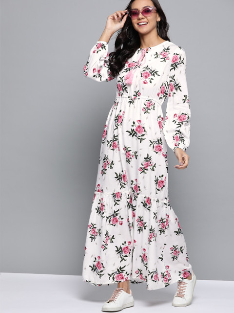 

Mast & Harbour Women White & Pink Printed Maxi Sustainable Dress