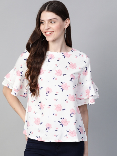 

Mast & Harbour Women White & Pink Floral Printed Top