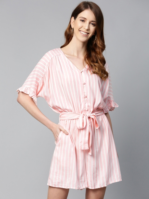 

Mast & Harbour Women Peach-Coloured & Off-White Striped Playsuit