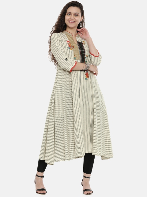 

Neerus Women Off-White & Black Printed Anarkali Kurta