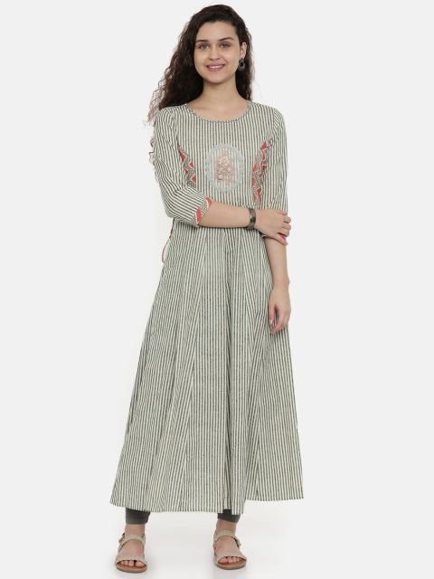 

Neerus Women Grey & Beige Striped A-Line Kurta