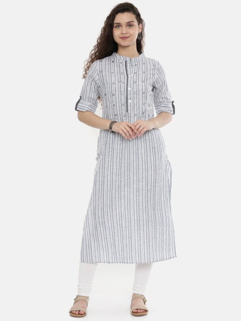 

Neerus Women Navy Blue & White Striped A-Line Kurta