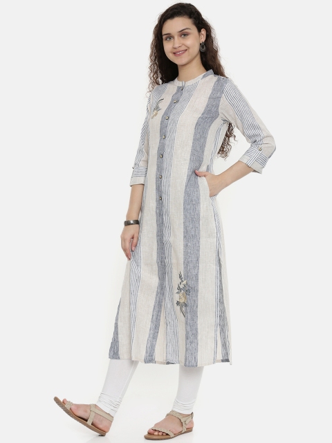 

Neerus Women Grey & Beige Striped A-Line Kurta