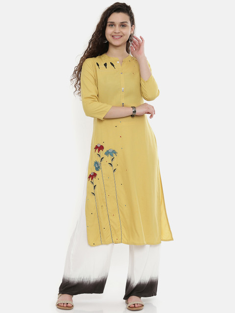 

Neerus Women Yellow Embroidered Straight Kurta