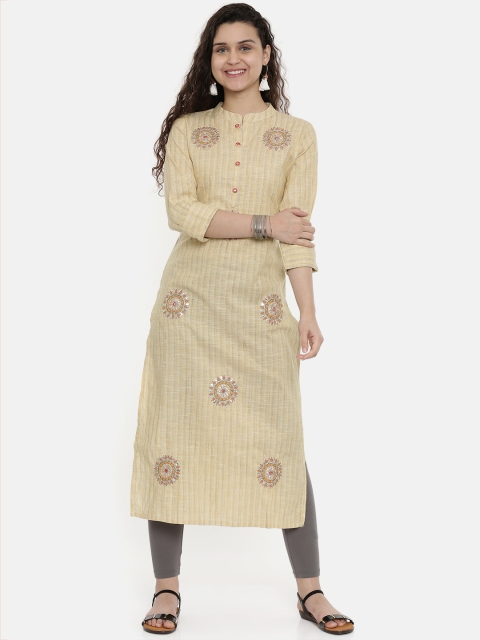 

Neerus Women Yellow & Grey Printed Straight Kurta With Embroidered Detail