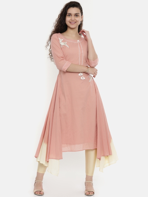

Neerus Women Peach-Coloured Solid Asymmetric A-Line Kurta