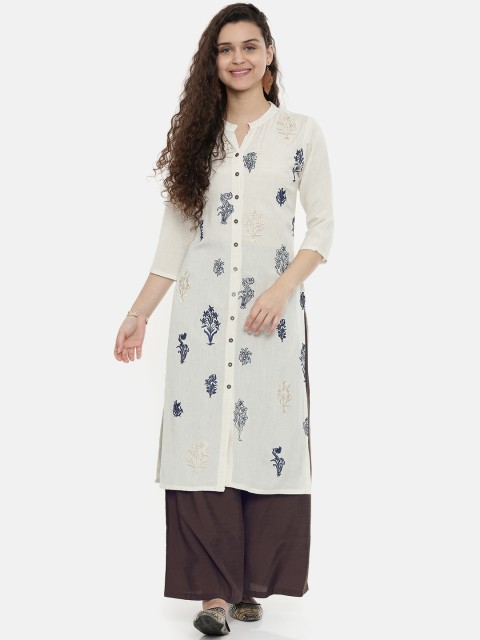 

Neerus Women Off-White Embroidered A-Line Kurta