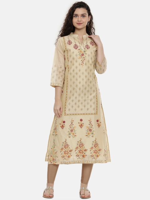 

Neerus Women Beige & Maroon Printed A-Line Kurta