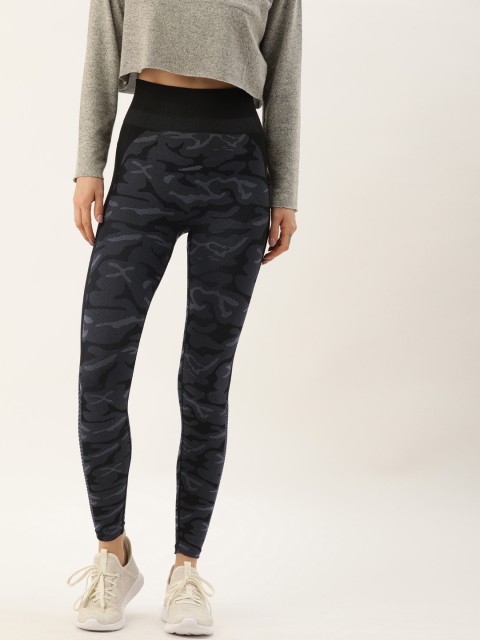 

FOREVER 21 Women Black & Grey Camouflage Printed Mid Rise Tights