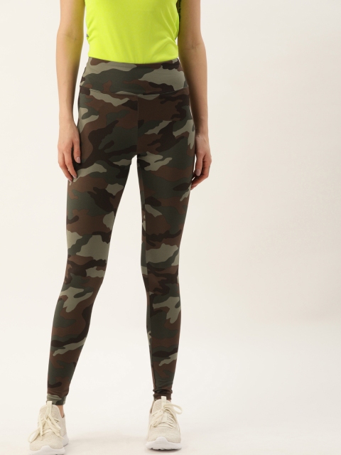 

FOREVER 21 Women Green & Brown Camouflage Printed Mid Rise Tights