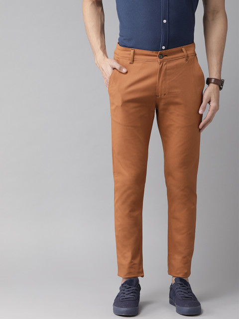 

Hubberholme Men Rust Orange Slim Fit Solid Stretchable Regular Trousers