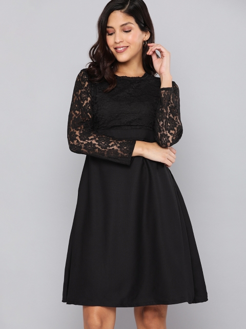 

HERE&NOW Women Black Self Design A-Line Dress