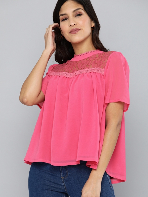 

HERE&NOW Women Pink Self Design Top