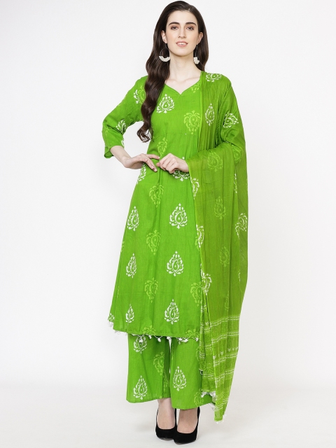 

Fabriko Women Green & White Printed Kurta with Palazzos & Dupatta
