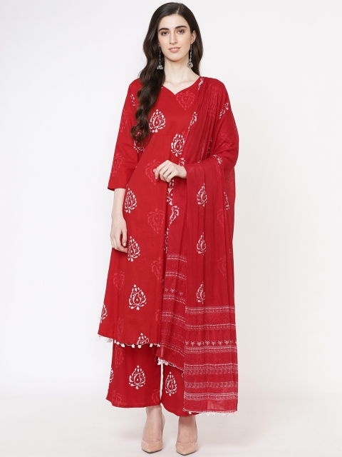 

Fabriko Women Red & White Printed Kurta with Palazzos & Dupatta