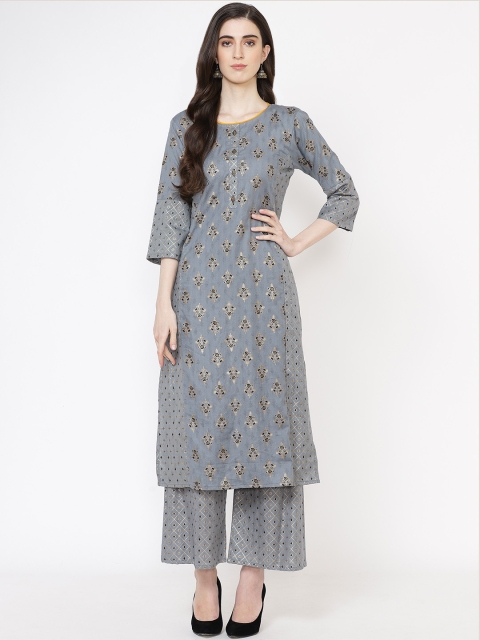 

Fabriko Women Grey & Black Printed Kurta with Palazzos