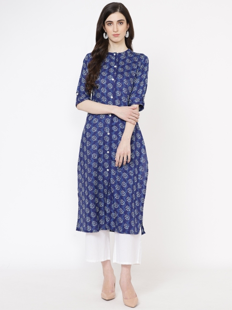 

Fabriko Women Navy Blue & Off-White Printed Kurta with Palazzos